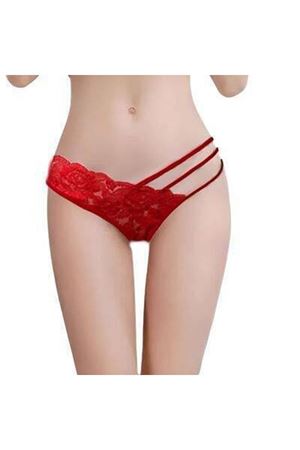 Kadın Kırmızı Dantelli Şerit Detaylı String Külot