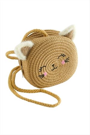 Kedi Kulaklı Hasır Çanta - Kahverengi