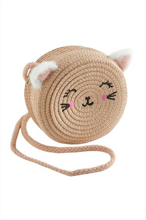 Kedi Kulaklı Hasır Çanta - Açık Pembe