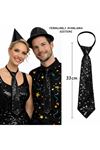 Siyah Renk Pul Payetli Işıltılı Parti Kravatı 33 cm