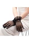 Likralı Güpürlü Yetişkin Tül Eldiven Siyah