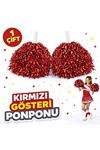 1 Çift Kırmızı Okul Gösteri Ponponları Ekstra Dolgun