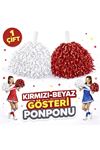 2 Adet Kırmızı - Beyaz Renk Okul Gösteri Ponponları Ekstra Dolgun