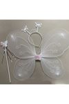 Beyaz Renk Kelebek Kanadı Tacı ve Sopası
