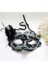 İnci İşlemeli Taşlı Dantelli Parti Maskesi