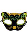Siyah Kadife Sarı Yeşil Simli Kedi Maskesi