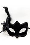 Siyah Süet Yandan Tüylü İncili Parti Maskesi