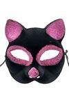 Siyah Renk Pembe Simli Kedi Maskesi