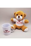 Kahverengi I Love You Tişörtlü Ayıcık ve Baskılı Kupa Seti