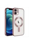 iPhone 12 Lüx Magsaff Lazer Silikon Kılıf (Kamera Korumalı) - Mavi