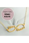 Kişiye Özel Sonsuzluk Çift İsim Yazılı Kolye - Sarı