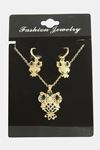 Baykuş Zirkon Taşlı Set Kolye - Siyah