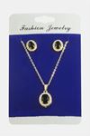 Oval Zirkon Taşlı Set Kolye - Yeşil