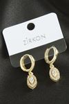 Oval Zirkon Taşlı Küpe - Gümüş Rengi