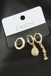 3 Adet Damla Zirkon Taşlı Küpe - Sarı