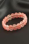 Oval Kesim Pembe Kuvars Doğaltaşlı Bileklik - Pembe