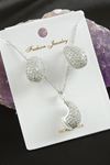 Oval Zirkon Taşlı Lüks Set Kolye - Gümüş Rengi