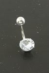 Yuvarlak Zirkon Taşlı Çelik Piercing 1 Adet - Gümüş Rengi