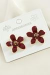 Çiçek Mineli Metal Küpe - Bordo