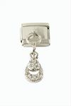 Oval Zirkon Taşlı Sallatılı Çelik Charm - Gümüş Rengi