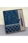 Mavi Termo Deri Defter Ve Metal Roller Kalem Seti