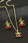 Kiraz Taşlı Set Kolye - Sarı