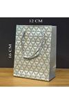 Gümüş Geometrik Desenli Mini Boy Karton Hediye Çantası