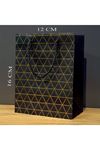 Siyah Geometrik Desenli Mini Boy Karton Hediye Çantası