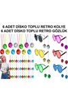 12 Parça Renkli Disko Toplu Retro Parti Seti – 6 Kolye + 6 Gözlük