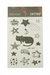 Kedi Yıldız Tattoo Dövme Sticker - Siyah