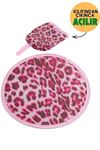 Leopar Desenli Kore Yelpaze - Pembe