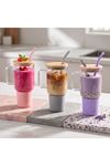 1000 ml Cam Matara Kupa Bardak - Bambu Kapaklı - Silikon Kılıflı - Çelik Pipetli