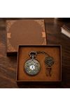 Geometrik Oymalı Tasarım - Köstekli Zincirli Cep Saati - Vintage Bronz
