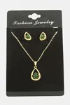 Oval Kartanesi Zirkon Taşlı Set Kolye - Yeşil