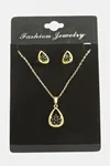 Oval Kartanesi Zirkon Taşlı Set Kolye - Kırmızı