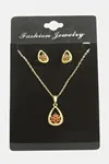 Oval Kartanesi Zirkon Taşlı Set Kolye - Kırmızı