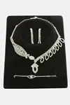 Oval Taşlı Lüks Set Kolye - Gümüş Rengi