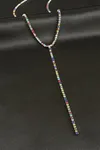 Şerit Taşlı Çelik Y Kolye 2 mm - Gümüş Rengi