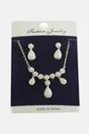 Damla Zirkon Taşlı Set Kolye - Gümüş Rengi