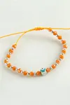 Nazar Kristal Makrome İp Bileklik 6 mm - Turuncu