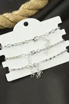 Kalp Zincir Bileklik 3 Adet - Gümüş Rengi