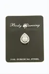 Oval Baget Taşlı Göbek Piercing  1 Adet - Gümüş Rengi