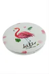 Flamingo Desenli Yuvarlak El Aynası - Beyaz