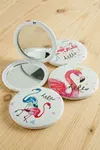 Flamingo Desenli Yuvarlak El Aynası - Beyaz