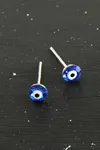 Kristal Taşlı Nazar Mineli Minik Küpe 0,4 mm - Mavi
