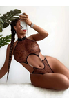 Kadın Leopar Desen Zincirli Kahverengi  Babydoll