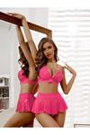 Kadın Pembe Dantel ve Tül Detaylı Bralet Takımı