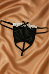 Kadın Siyah Beyaz Fiyonk Detaylı Saten G-String